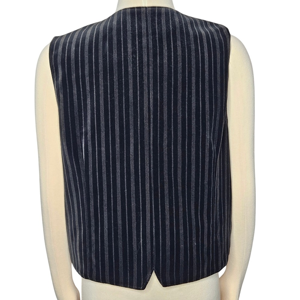 VTG Rafaella Black Velvet Pinstripe Vest Poinsettia Holiday Sequin Embellishment - Picture 5 of 8
